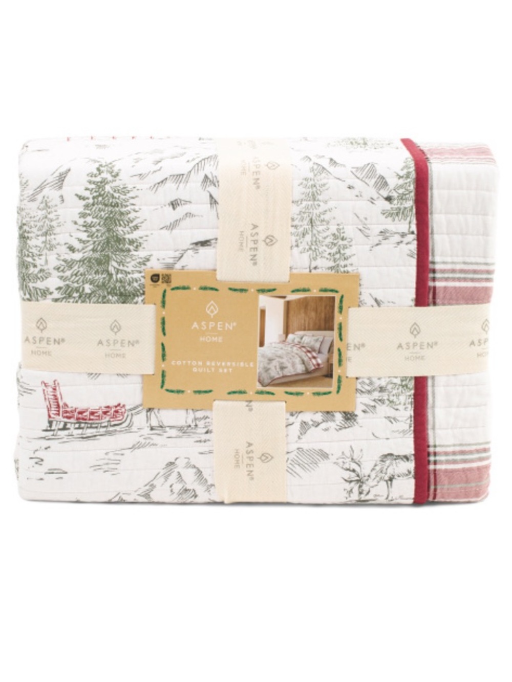 Aspen Red & White Holiday Reversible Quilt Set